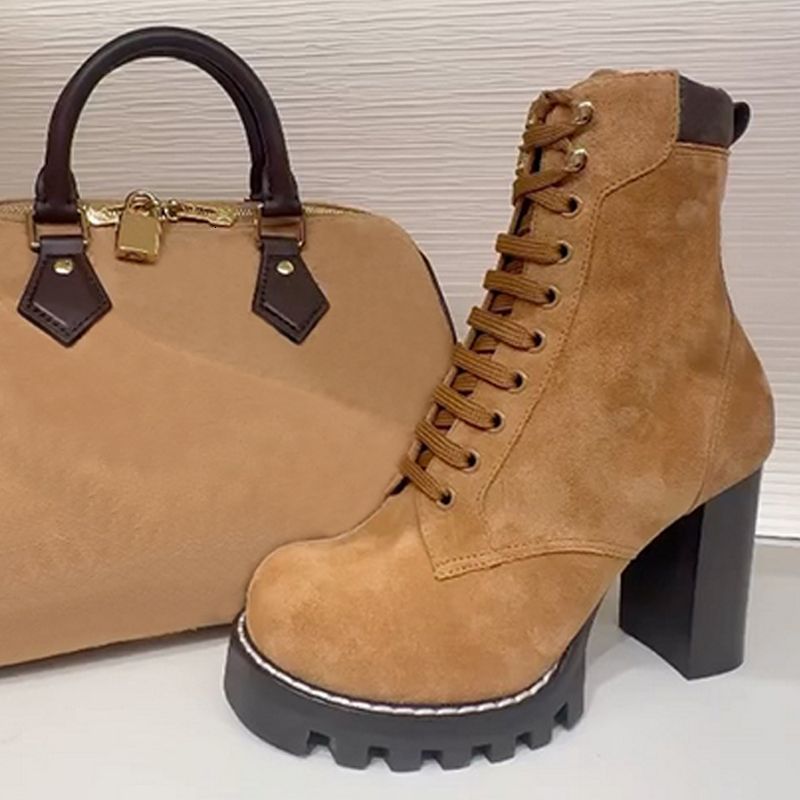 2026 New Designer Star Trail Ankle Boots Women High Heels Boot Classic Martin Desert Boots Girls Lady Suede Leather Boots Print Letter Platform Boot Shoes 013 - 4 of 8