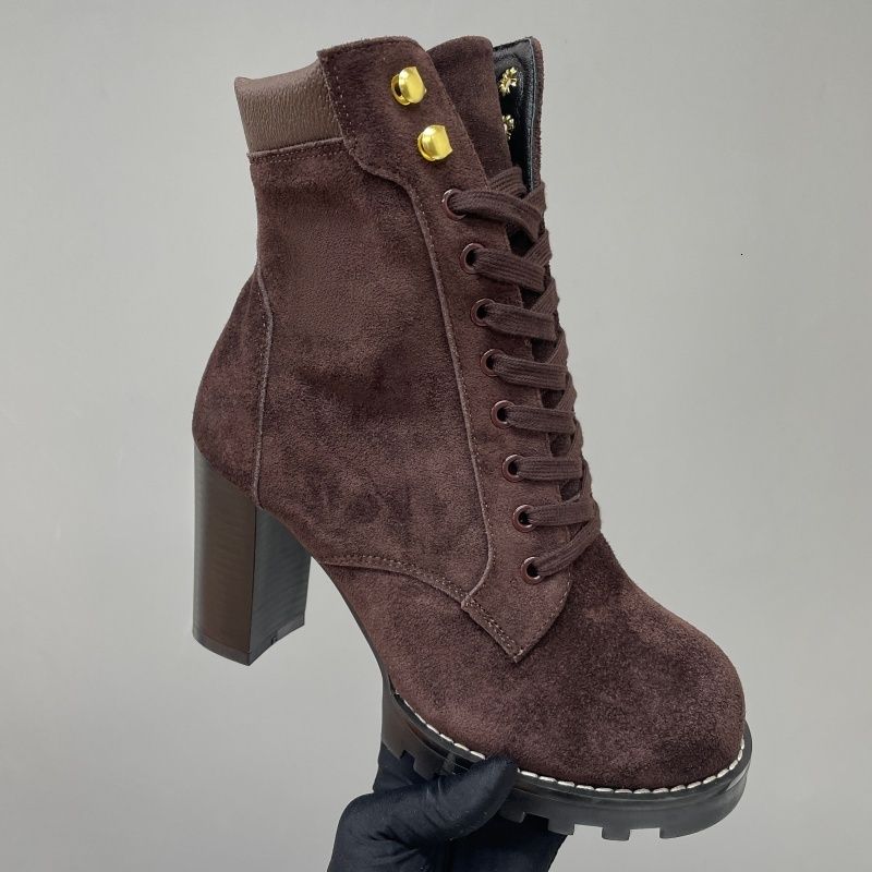 Star Trail Ankle Boots New Women Designer brown Suede Calf Leather High Heel Lug Sole Lace Up Combat Booties Winter Warm Shoes Large Size EU42 1178 - 2 of 8