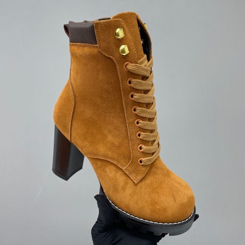 Star Trail Ankle Boots New Women Designer brown Suede Calf Leather High Heel Lug Sole Lace Up Combat Booties Winter Warm Shoes Large Size EU42 1178 - 5 of 8