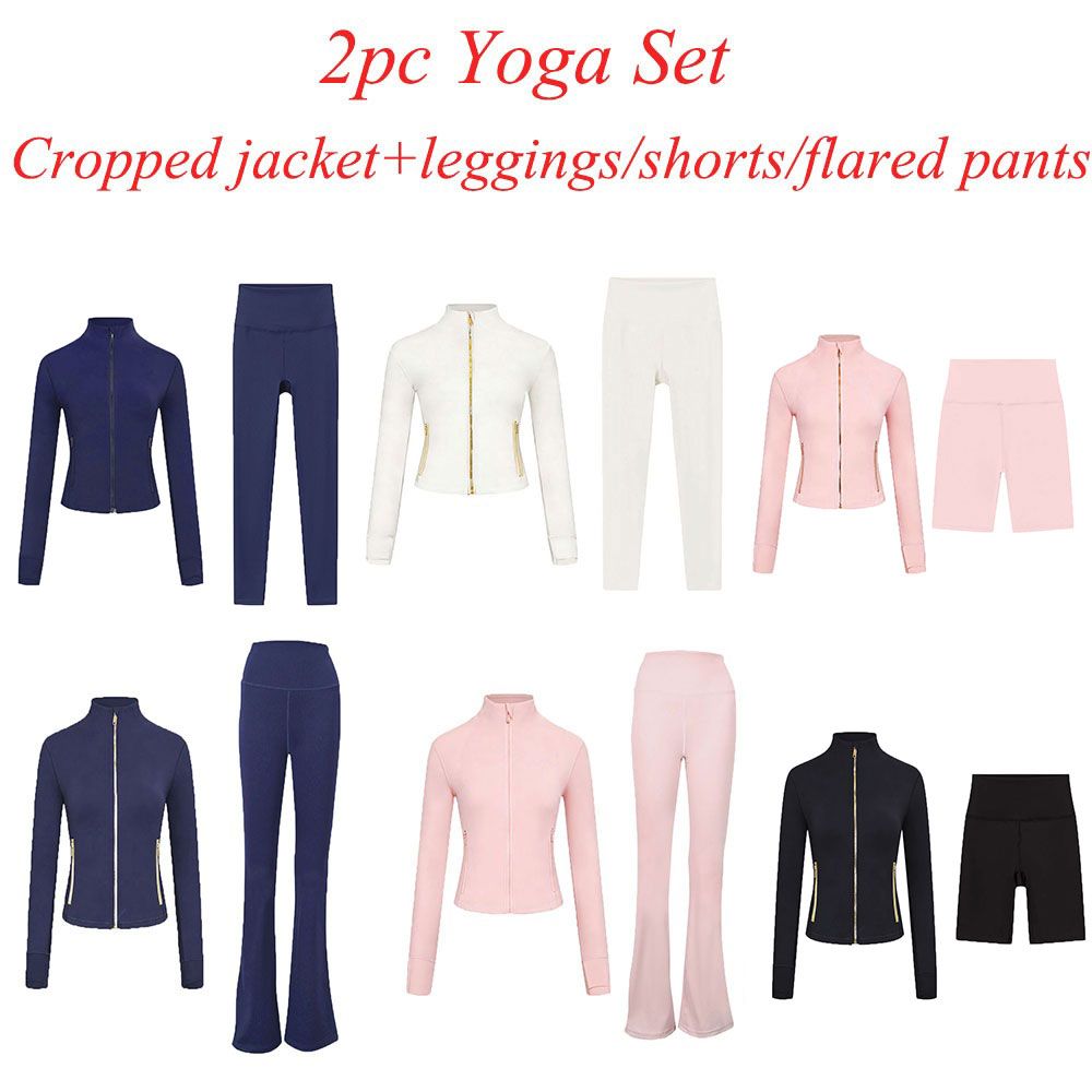 2Pc Gym Set Cropped Jacket Gym Clothe Woman Crop Jacket Women Leggings Run Short Workout Outfits Fitness Leggings for Woman Designer - 1 of 8
