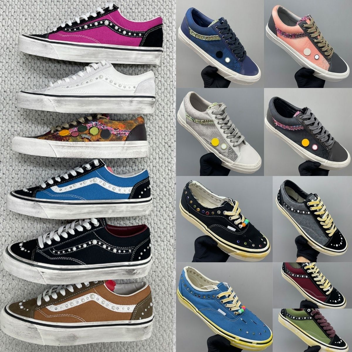 26S New Luxury Pearl Canvas Designer Pearlized Shoes Men Women Vintage Pendant Lace Up Trainers Casual Sports Lightweight Comfortable Daily Walk Flat Shoes 1083 - 2 of 9
