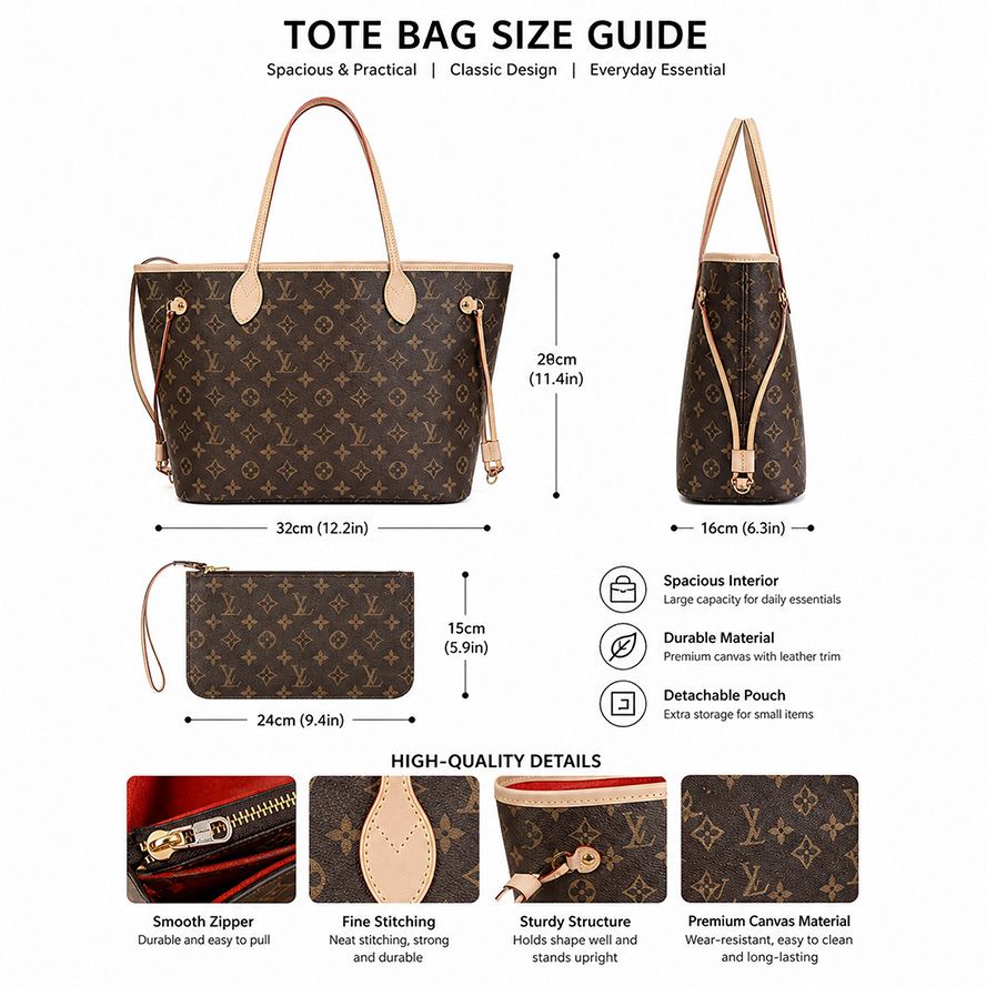 designer bag luxury bag mm tote bag shoulder bag neverfulll bag wallet full brown print bag leather bag crossbody bag high quality capacity composite shopping bag - 8 of 9
