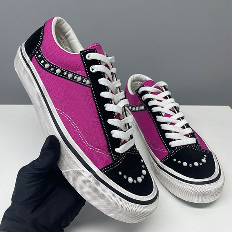 26S New Luxury Pearl Canvas Designer Pearlized Shoes Men Women Vintage Pendant Lace Up Trainers Casual Sports Lightweight Comfortable Daily Walk Flat Shoes 1083 - 5 of 9