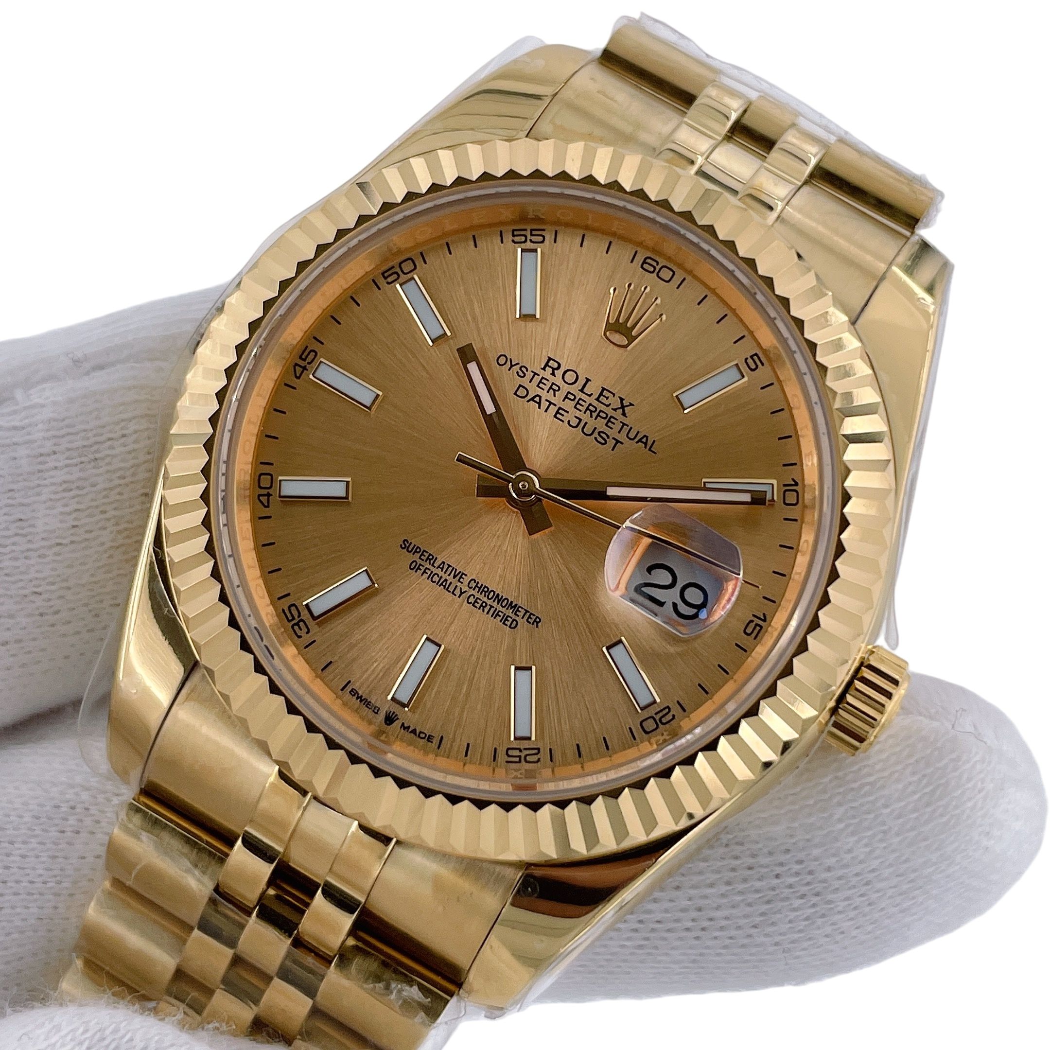 Rolex Gold Datejust Oyster 126334 41mm Upgraded Jubilee Strap Automatic Stainless Steel Watch Bezel Men's Watch Sapphire Glass Case New Black Case - 7 of 8