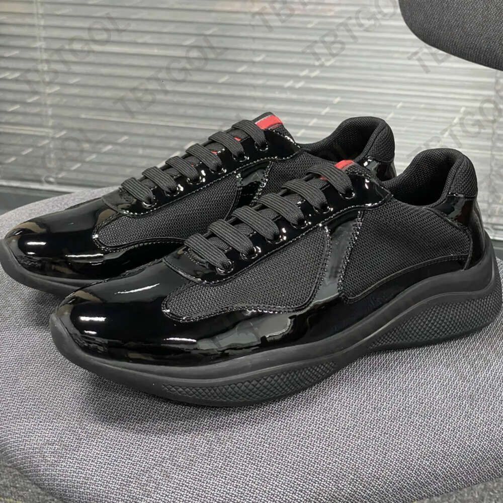 Designer Americas Cup Sneakers Mens Runner Flat Trainers Casual Shoes Patent Leather Black Blue Mesh Lace-Up Outdoor And Nylon Big Sze Eu49 53 - 6 of 9