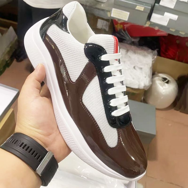 Designer Americas Cup Sneakers Mens Runner Flat Trainers Casual Shoes Patent Leather Black Blue Mesh Lace-Up Outdoor And Nylon Big Sze Eu49 53 - 3 of 9