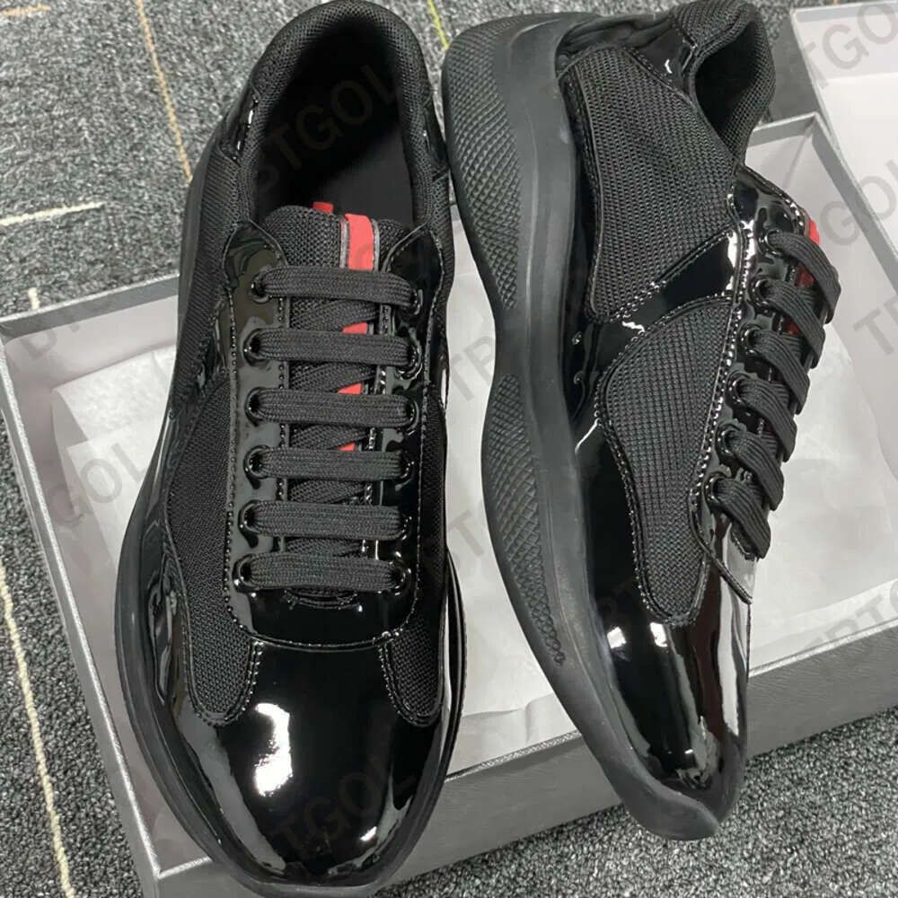 Designer Americas Cup Sneakers Mens Runner Flat Trainers Casual Shoes Patent Leather Black Blue Mesh Lace-Up Outdoor And Nylon Big Sze Eu49 53 - 7 of 9