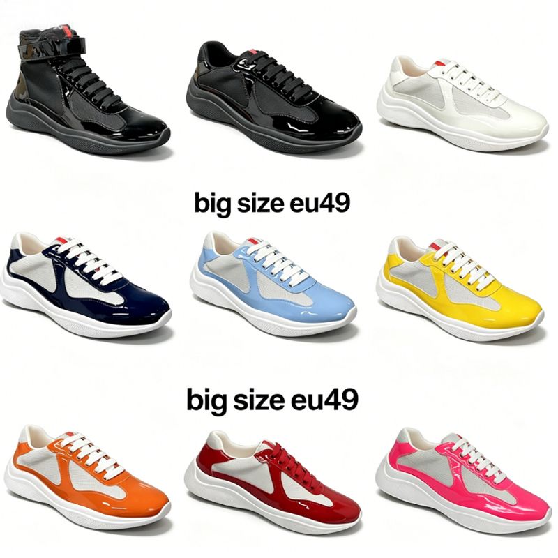Designer Americas Cup Sneakers Mens Runner Flat Trainers Casual Shoes Patent Leather Black Blue Mesh Lace-Up Outdoor And Nylon Big Sze Eu49 53 - 2 of 9