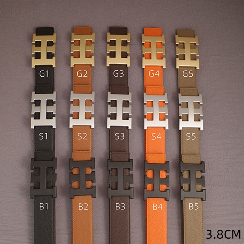 Casual Man Belt Designer Belts Real Leather Width 3.8CM Smooth Buckle Reversible for Woman Classic Gold Sliver Black Color - 1 of 8