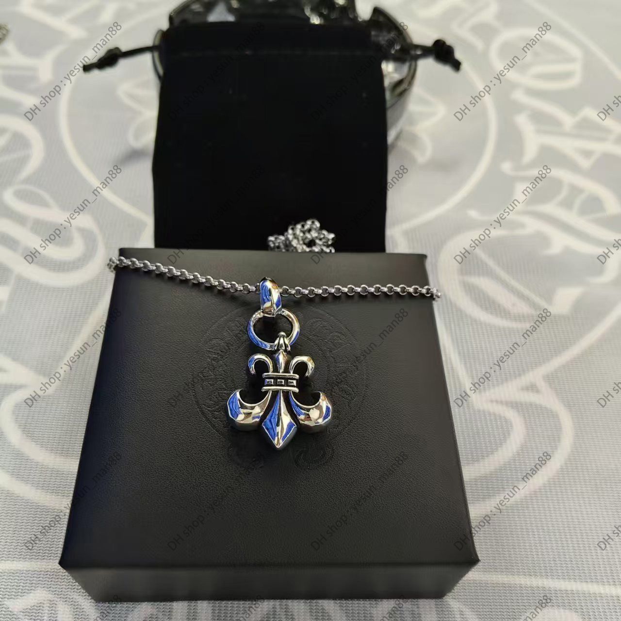 chrome Necklace Bold Letter Cross Women chromes Necklaces Designer Brand Flower Pendant Chain Men chromed Jewelry Necklace A2Fr - 5 of 8