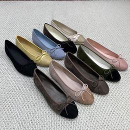 Designer Suede Ballet Flats Women Velvet Loafers Bow Mesh Sandals Dinner Dress Shoes Girls Boat Shoes 891