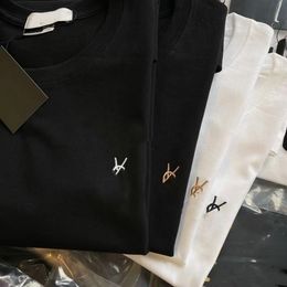 Embroidery Chest Logo Cotton T-shirt Unisex Crew Neck Loose Casual Basic Tee
