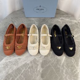 mesh ballet flats designer Classic Mary Jane Shoes Coarse Heel Flat Heel Woven Mesh Metal Buckle Women Dance Casual Ballet Shoes jane Shoes