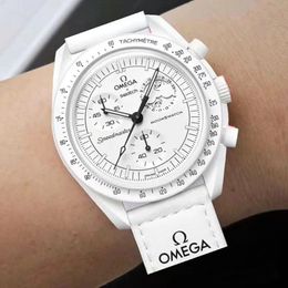 OmegaSwatch Quatz Chrono Stainless Steel Men's Watch Stainless Steel Case Silver Case New Black Case