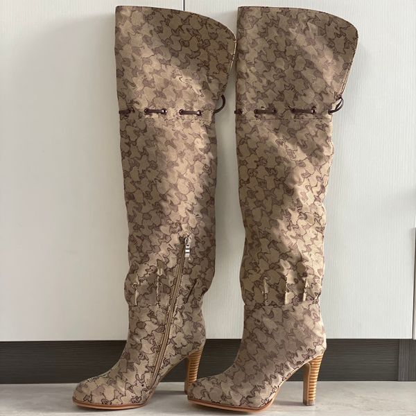 Women Over The Knee Boots Designer Boot Fashion Combat Boot Canvas Zipper Adjustable Straps Casual Shoes Stiletto Heel Ankle Boot Big Size 317 - Shoes & Accessories - myaceshop