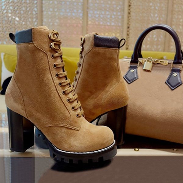 High Quality Designer Star Trail Ankle Boots Women Suede Calf Leather Platform Block Heel Lace Up Zipper Winter Combat Booties Daily Outdoor Shoes 1178 - Shoes & Accessories - myaceshop