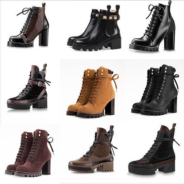 2026 Designer Star Trail Ankle Boots Martin Desert Boot High Heels Boots Women Leather Boots Vintage Print Jacquard Textile Fashion Platform Suede Boot Shoes 013 - Shoes & Accessories - myaceshop