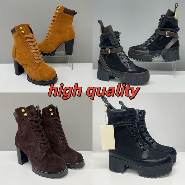 High Heel Boots Suede Calf Leather Winter Boots Camel Brown Ankle Boot Over Knee Boot Woman Martin Designer Classic New Vintage Print High Quality Letter Outsoles 013 - Shoes & Accessories - myaceshop