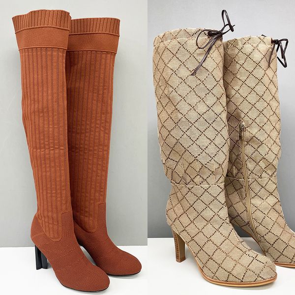 2026 Women Designer Boots Over The Knee Sock Boot Winter Socks Long Boot Adjustable Straps Canvas Zipper Laces Original Shoes Ladies Girls Sexy Knee High Boot 335 - Shoes & Accessories - myaceshop