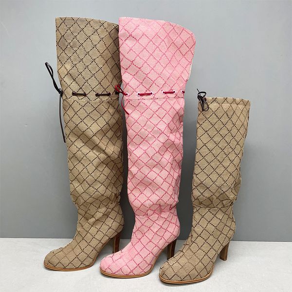 Over The Knee Boot Women Designer Boots Winter Sock Long Boot Adjustable Straps Canvas Zipper Laces Original Shoes Ladies Girls Sexy Knee High Boot 335 - Shoes & Accessories - myaceshop