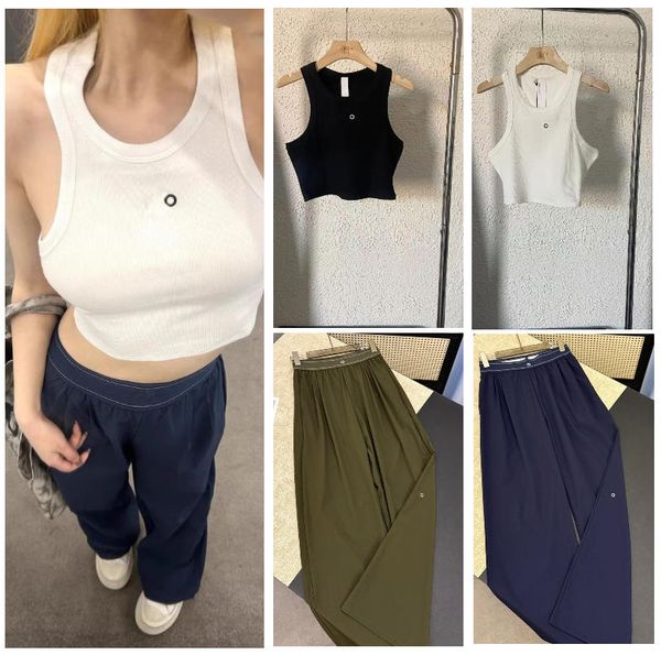 Women Ribbed Crop Tank Top Knit Embroidery Letter Sleeveless U Neck Casual Sports Vest For Yoga Fitness Daily Summer Outfit - Apparel - myaceshop