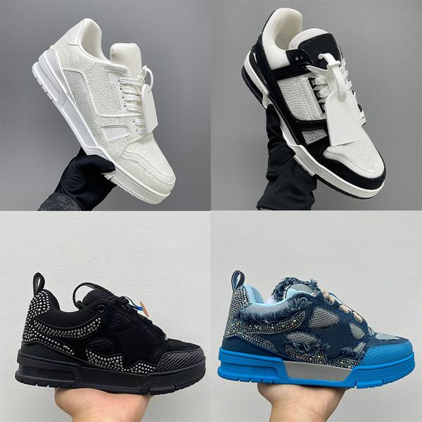 Designer Men Women Low Top Skate Classic Sneakers Patchwork Leather Mesh Rhinestone Platform Casual Walking Lace Up Fashion Trainer Shoes Top Quality 268 - Shoes & Accessories - myaceshop
