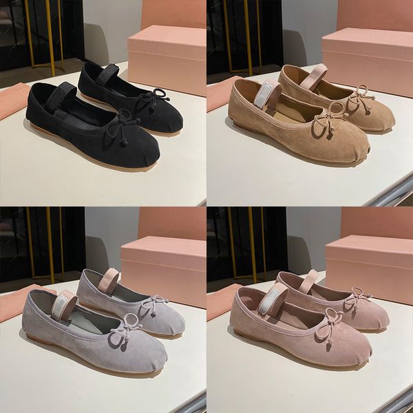 Designer Loafers Ballet Flat Shoes Women Leather Sandals Butterfly Soft Sole Suede Sneaker Elastic Band Shallow Mouth Mary Janes Casual Shoes 1062 - Shoes & Accessories - myaceshop