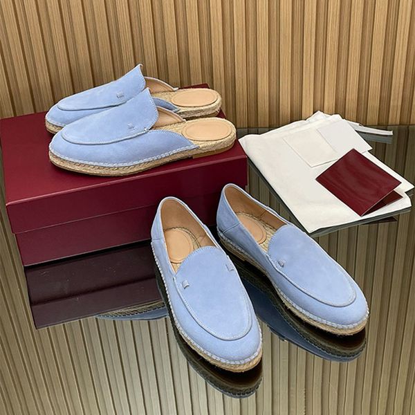 Trendy Women Loafer Slides Espadrille Mules Straw Woven Suede Leather Designer Casual Shoes 1034 - Shoes & Accessories - myaceshop