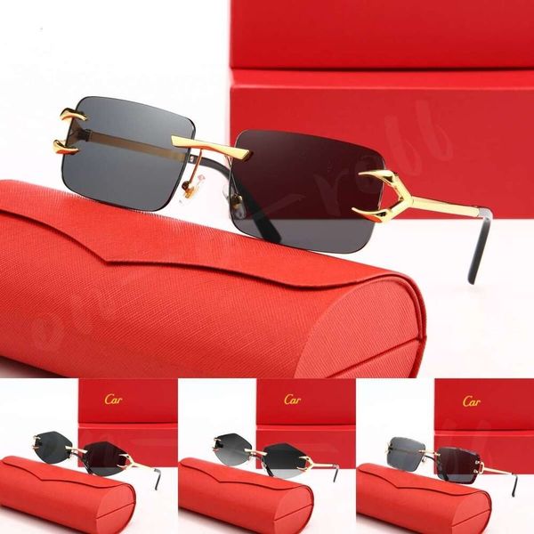 Luxury Designer Sunglasses Panthere Santos Rimless Metal Frame Titanium Gold Tone Leopard Pattern UV400 Protection For Men Women Eyewear With Box