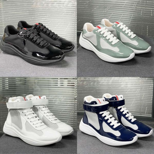 Designer Men Trainers Americas Cup Xl Leather Sneakers Black Patent Leather Flat Trainers Black Mesh Lace-up Women Casual Shoes Outdoor Runner Shoe 53 - Shoes & Accessories - myaceshop
