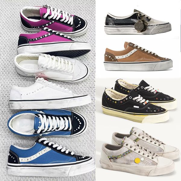 Designer Men Women Vintage Distressed Canvas Trainers Luxury Pearl Side Stripe Sneakers Multi Material Spliced Lace Up Walking Shoes 1083 - Shoes & Accessories - myaceshop