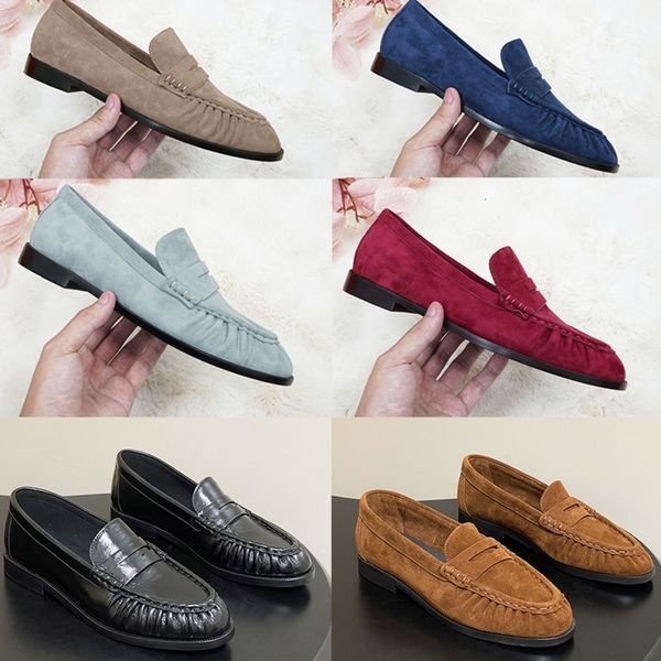 Designer Classic Penny Loafers Le Loafers Slip On Mules Men Women Premium Creased Genuine Leather Suede Pleated Toe Office Dress Flat Shoes 1137 - Shoes & Accessories - myaceshop