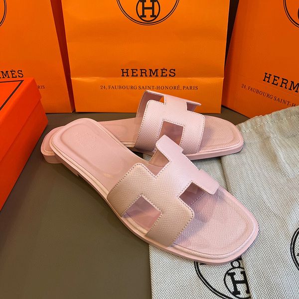 Hermes oran sandals free shipping with box claquette slippers for women designer white pink brown black red luxury flat sandals leather outdoor beach flip flops - Shoes & Accessories - myaceshop
