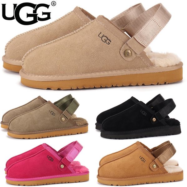 UGG Women's Goldenstar Platform Slippers Adjustable Strap Back Band Suede Shearling Lined Slip On Winter Outdoor Mule Slides Multiple colors - Shoes & Accessories - myaceshop