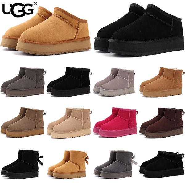 UGG Women's Classic Ultra Mini Platform Boots Suede Shearling Lined Thick Sole Winter Warm Anti-Slip Ankle Snow Boots Multiple colors - Shoes & Accessories - myaceshop