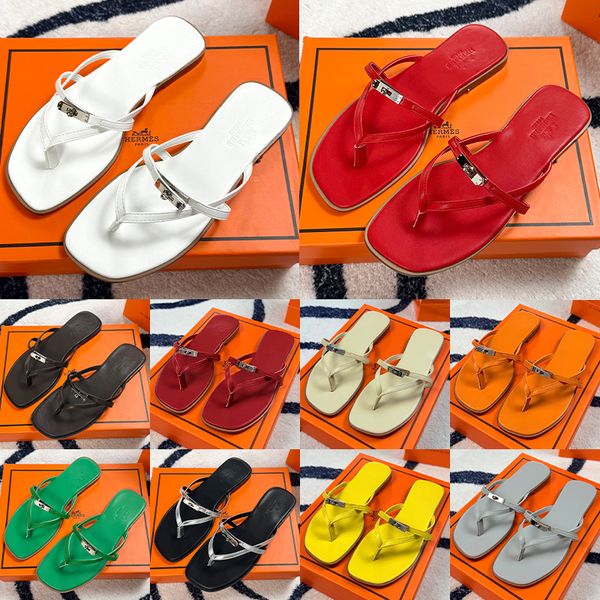 Hermes Miss sandal women Empir Kelly Buckle Thong designer Sandals Genuine Leather Flat Minimalist Slip On Summer Beach Flip Flop Slippers Multi Colors - Shoes & Accessories - myaceshop