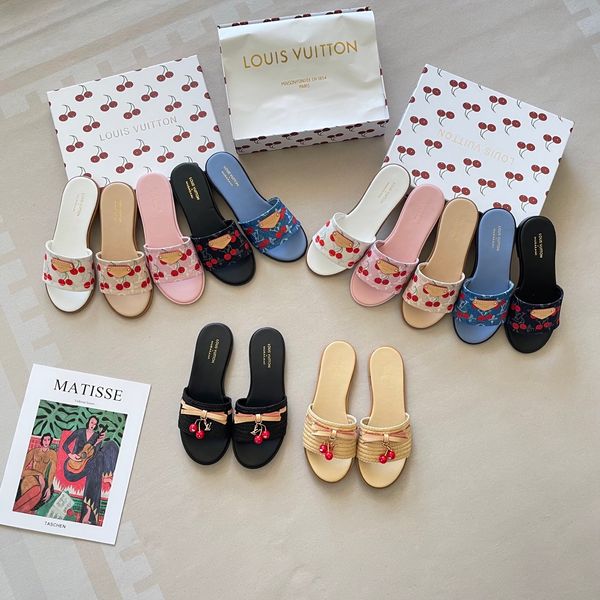 Louis Vuitton x Takashi Murakami Lily Flat Mule Wide Strap Flat Slide Sandals For Women Open Toe Casual Beach Vacation Slip On Slippers Multiple colors - Shoes & Accessories - myaceshop