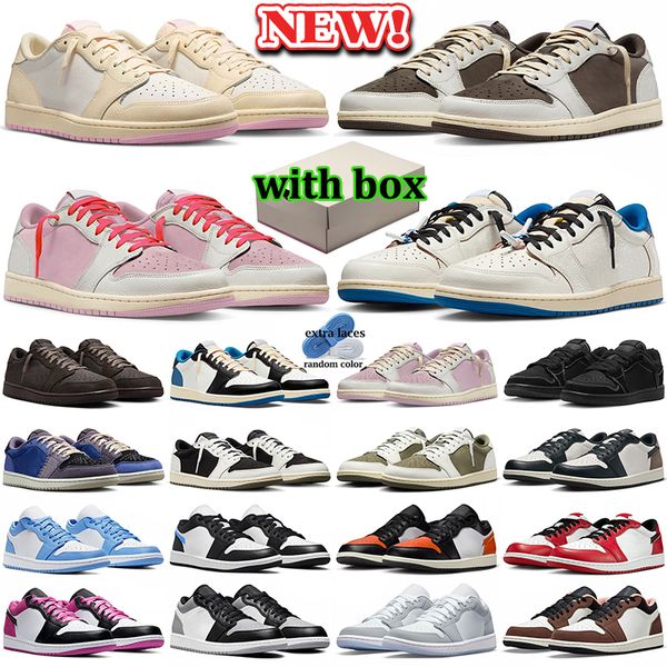 with box 1 1s low basketball shoes men women designer sneakers shy pink mocha olive black phantom blue velvet brown sports outdoor travis travi trainers scottshoes - Shoes & Accessories - myaceshop