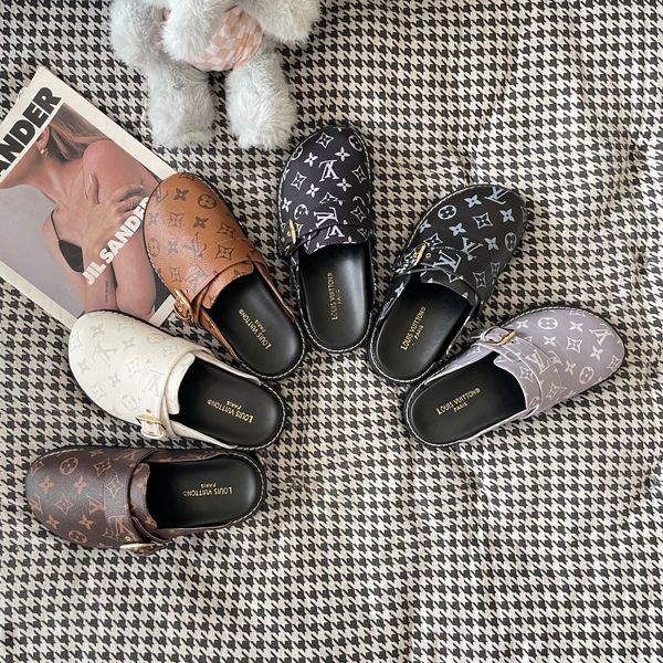 Louis Vuitton Cosy Flat Comfort Clog Easy Mule Women Gold Luxury Monogram Print Slipper Soft Flat Sole Outdoor Casual Walking Slippers Multiple colors - Shoes & Accessories - myaceshop