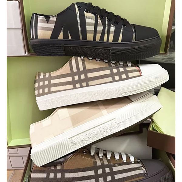 Designer Vintage Printed Check Leather Sneakers Woman Men Trainers Suede Casual Sho Two-tone Cotton Gabardine Flats Shoes Lettering Plaid Calfskin Canvas Shoes 288 - Bags, Shoes & Accs - myaceshop