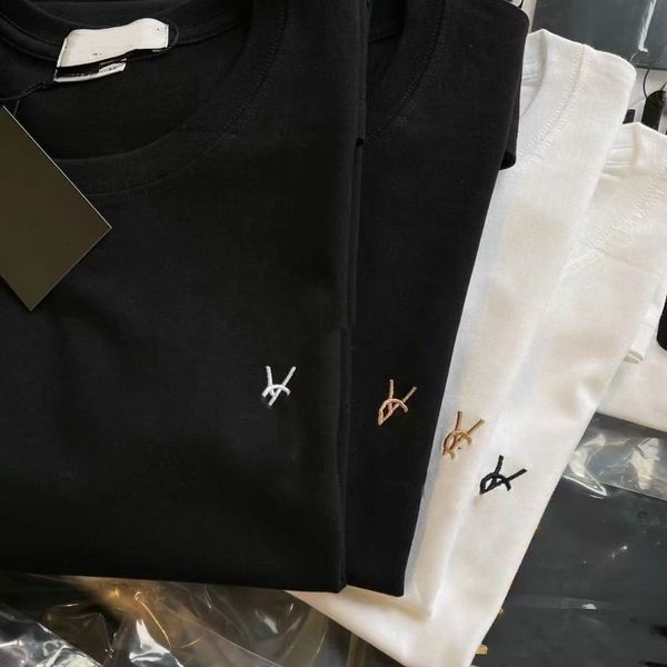 Embroidery Chest Logo Cotton T-shirt Unisex Crew Neck Loose Casual Basic Tee