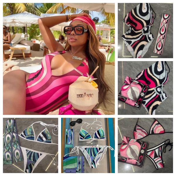 Colorful Women's Designer Swimwear Split Bikini Swimsuit Sexy Scarf Skirt V Neck Beachwear Beach Vacation Bathing Suits One Piece Swimsuit