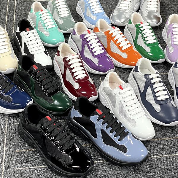 Men Women Patent Leather Black Mesh Lace Up Casual Sneakers Flat Outdoor Sports Running Trainers Shoes Big Size 49 With Box NO53 - Shoes & Accessories - myaceshop