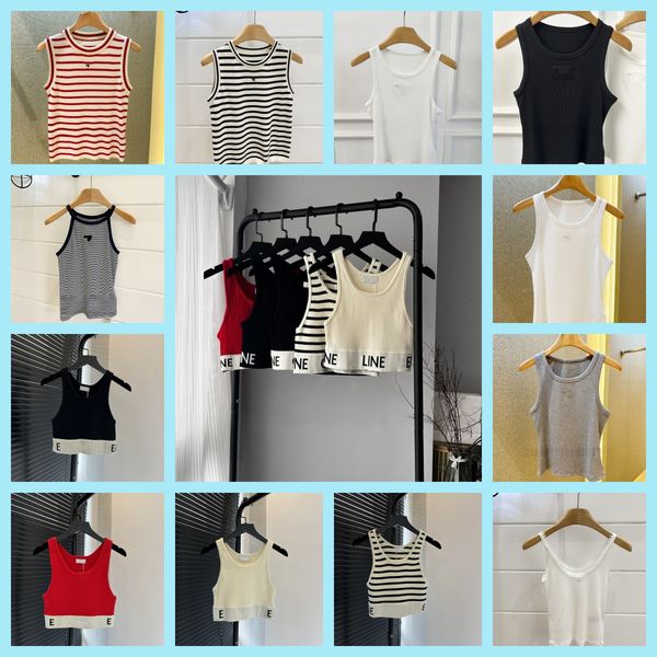 Women's T Shirts Women Tank Top Womens Designer Shirt Black White Strip Letter Summer Short Sleeve Ladies Clothing Size S-L Camis Tops Femme