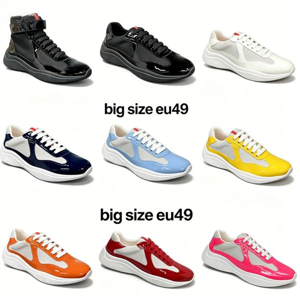 Designer Americas Cup Sneakers Mens Runner Flat Trainers Casual Shoes Patent Leather Black Blue Mesh Lace-Up Outdoor And Nylon Big Sze Eu49 53 - Shoes & Accessories - myaceshop