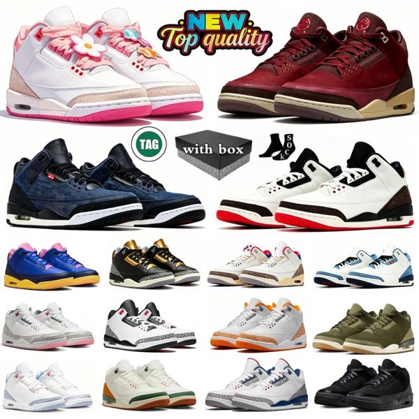 With box 3 Basketball Shoes 3s Black Cat Medium Olive SoleFly Brazil BIN 23 True Blue Worlds Best Dad Champagne Oysters Denim Pink Glow Mens Womens Trainers Sport - Bags, Shoes & Accs - myaceshop