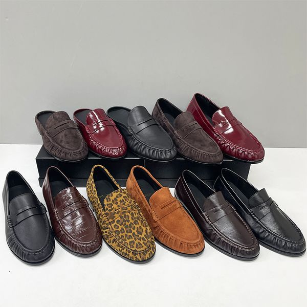 Genuine Leather Moccasin Flats Mules Loafers Men Women Designer Pleated Le Loafer Luxury Y Penny Loafers EU47 Slippers Creased Suede Office Dress Shoes 1137 - Shoes & Accessories - myaceshop