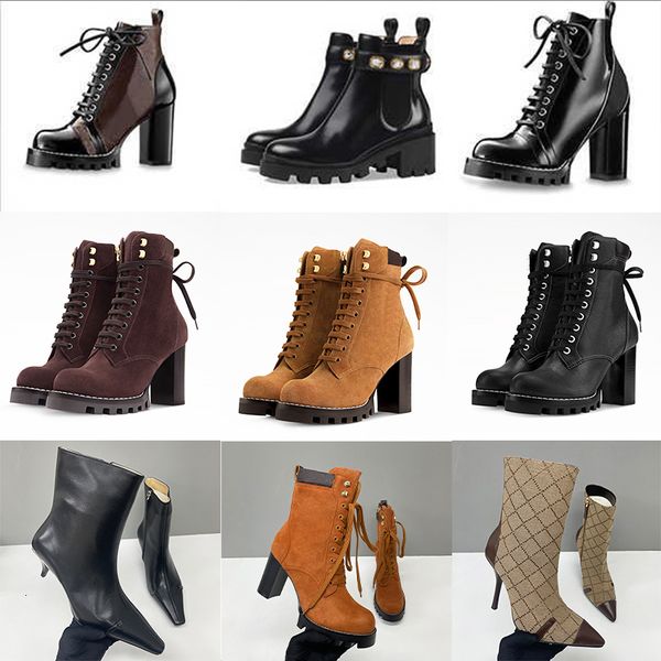 2026 Designer Star Trail Ankle Boots Martin Desert Boot High Heels Boots Women Leather Boots Vintage Print Jacquard Textile Fashion Platform Suede Boot Shoes 013 - Shoes & Accessories - myaceshop
