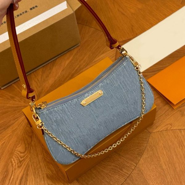 Denim Hobo Designer Shoulder Bags Women's Handbags Totes Leather Trim Casual Chain on The Wallets Fashion Light Blue Liv Tote New - Bags, Luggage & Accessories - myaceshop