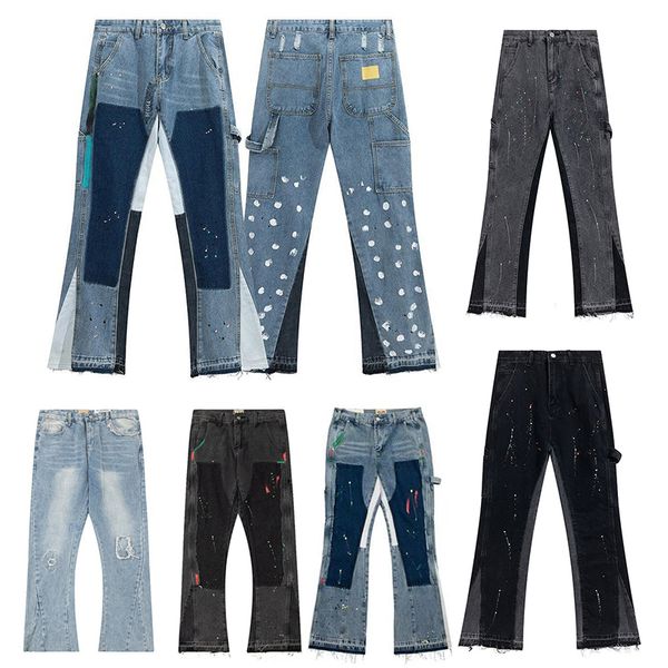 Mens Designers Flared Jeans Hip Hop Spliced men jeans Distressed Ripped Slim Fit Denim Trousers Mans Streetwear Washed Pants Size S-XL - Apparel - myaceshop